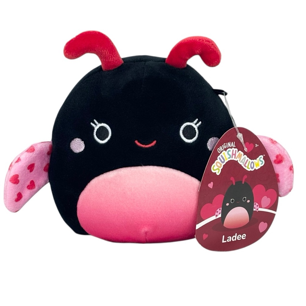 NWT Squishmallow 5” Ladee The Ladybug Black With Pink Belly & Heart Wings